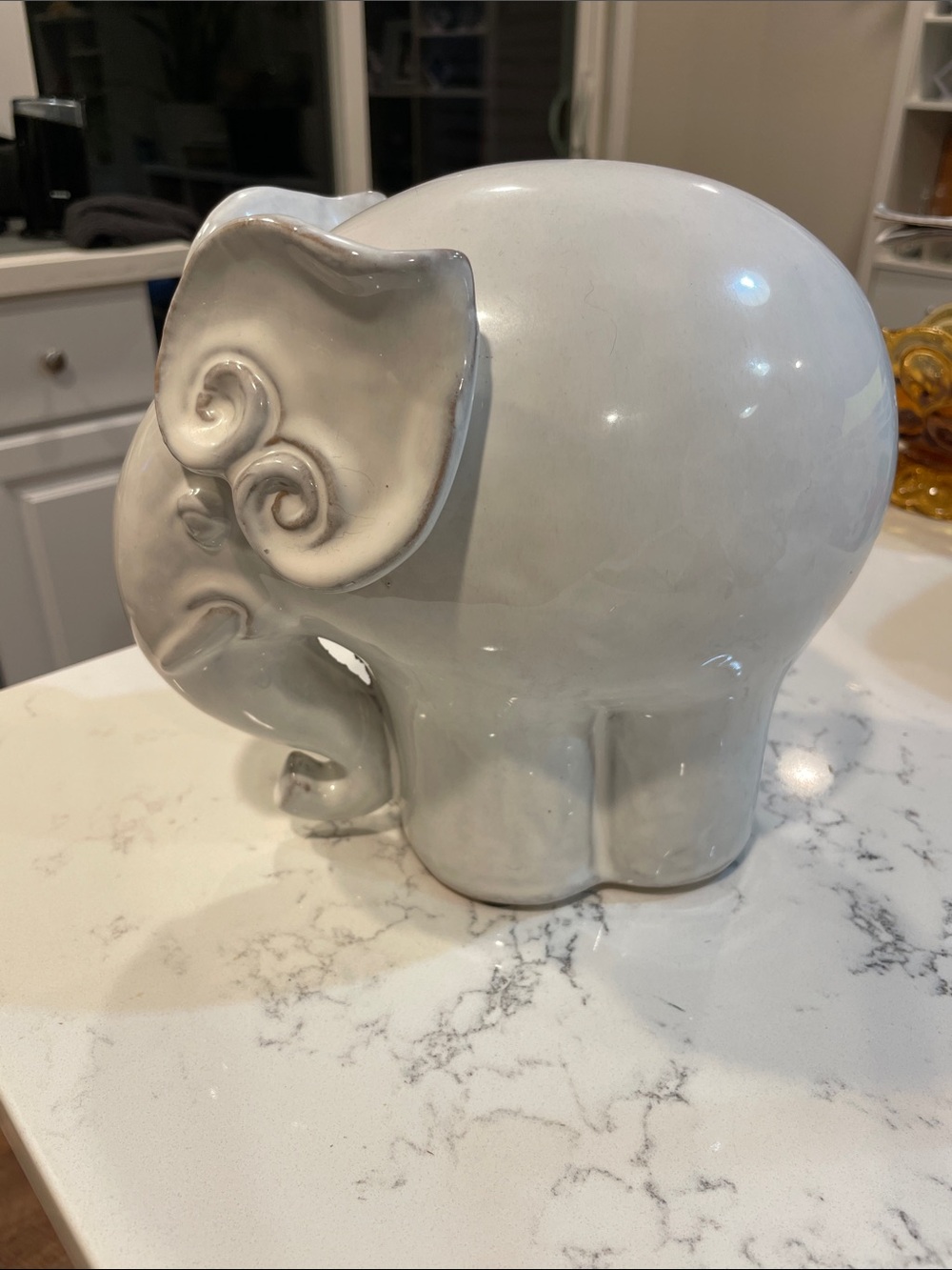 Ceramic Elephant Sculpture in Glossy Cream